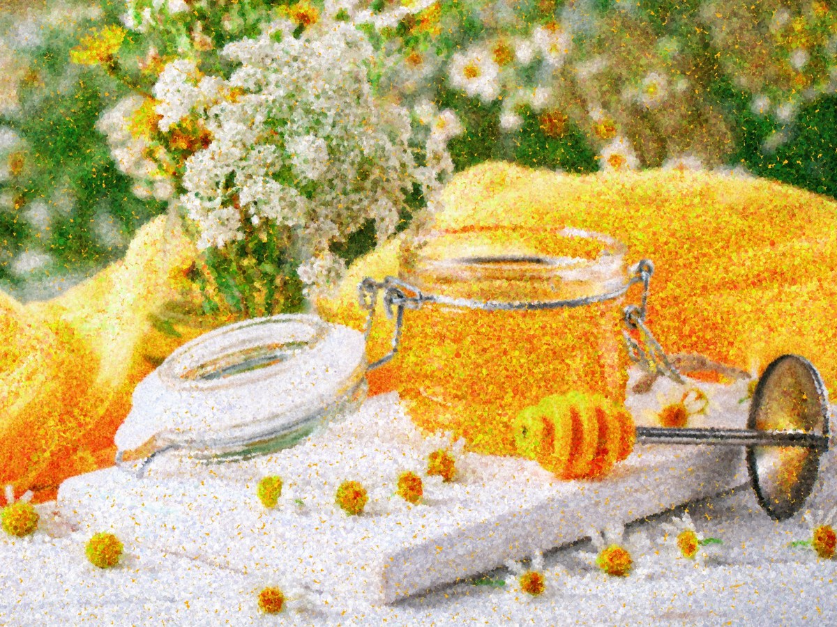 Painted artwork detail accompanying Pointillism