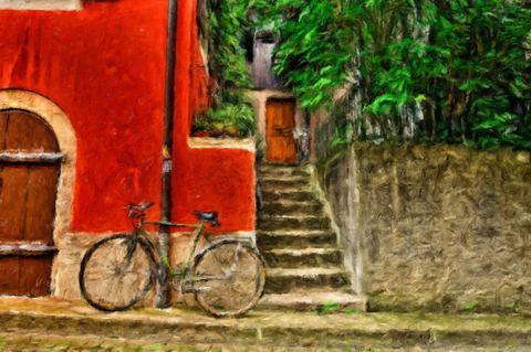 Bicycle & courtyard, painted in Impresso Studio