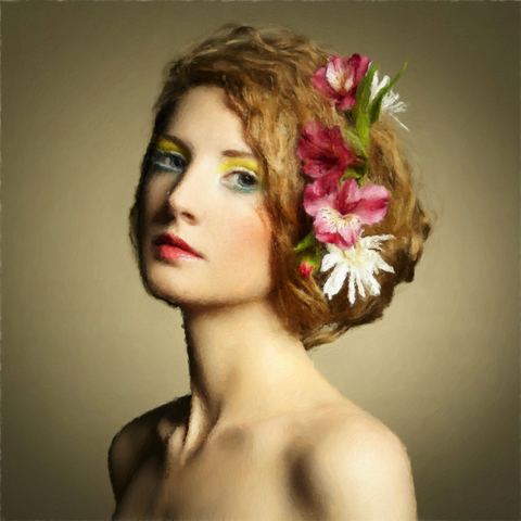 Portrait with flowers, painted in Impresso Studio