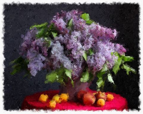 Lilacs & fruit, painted in Impresso Studio